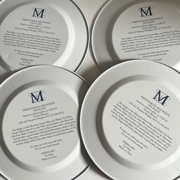 Set of 4 ©️ MMA 2007 French Blue & White Tin Plates - Picture 3 of 5